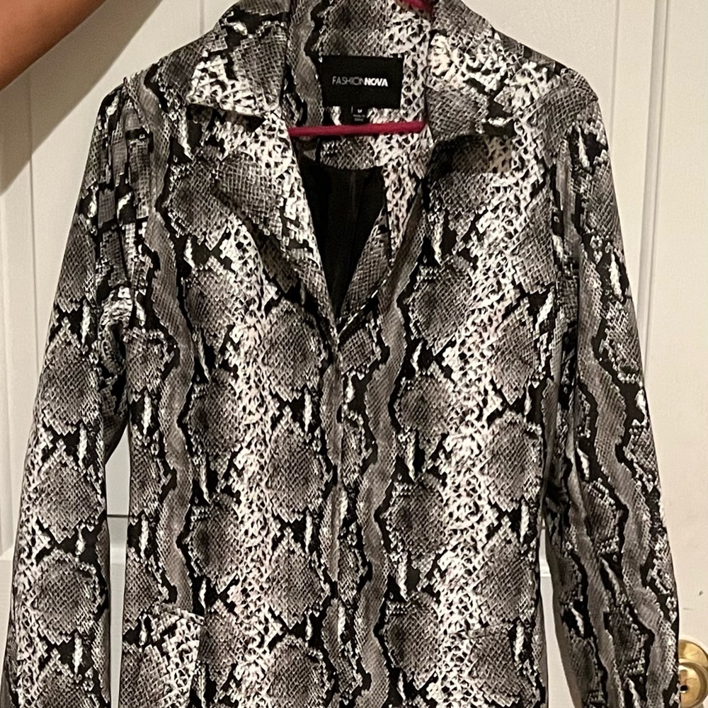 Snake Print Faux Leather Trench Coat